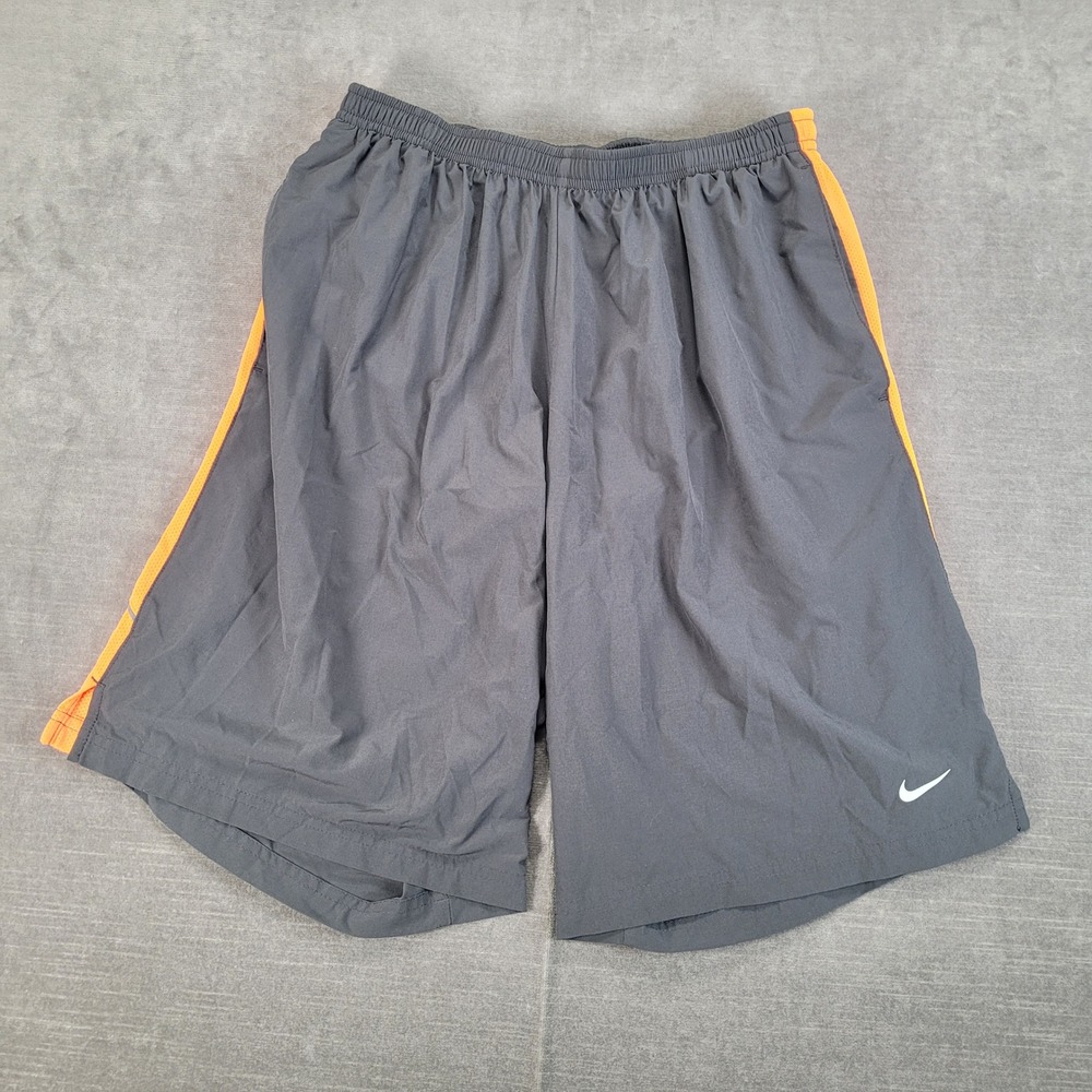Nike Running Drifit Shorts Athletic Lined Gym Drawstring Orange Stripe Mens L